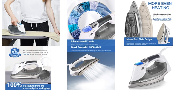 BEAUTURAL 1800W Steam Iron Features Header